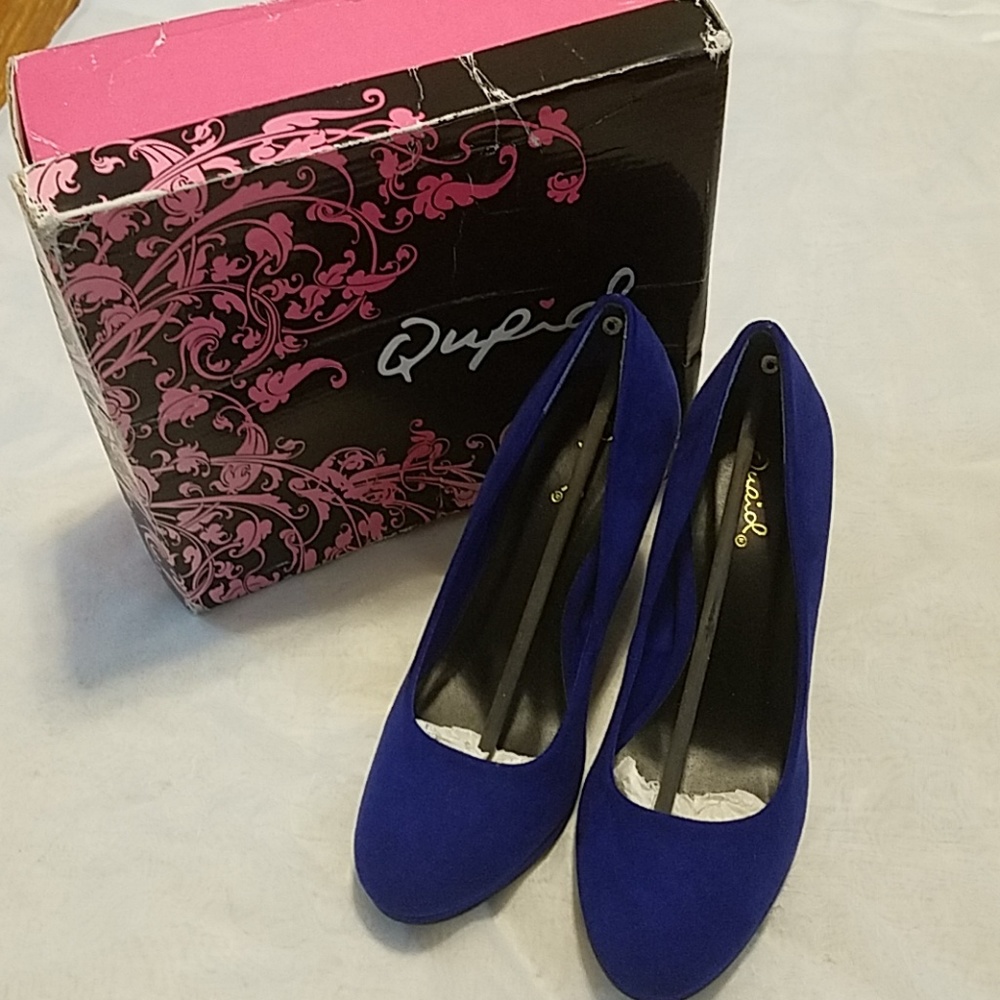 Qupid Royal Blue Suede 3.5 Inch Heels